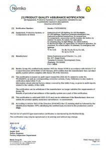 Уведомление о гарантии качества продукции Nemko